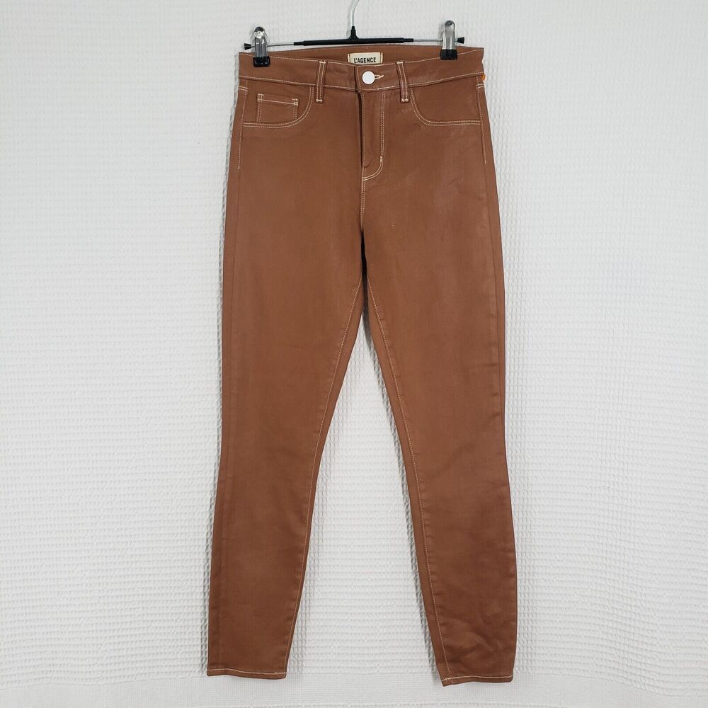 L'Agence Jeans Womens 26 Brown Cognac Margot High Rise Skinny Coated Western USA